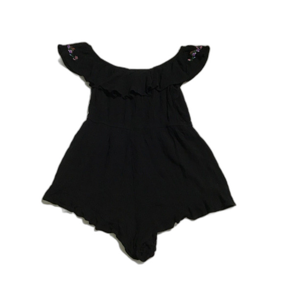 Forever 21 Floral Embroidery Ruffle Black Romper MED - Picture 3 of 5